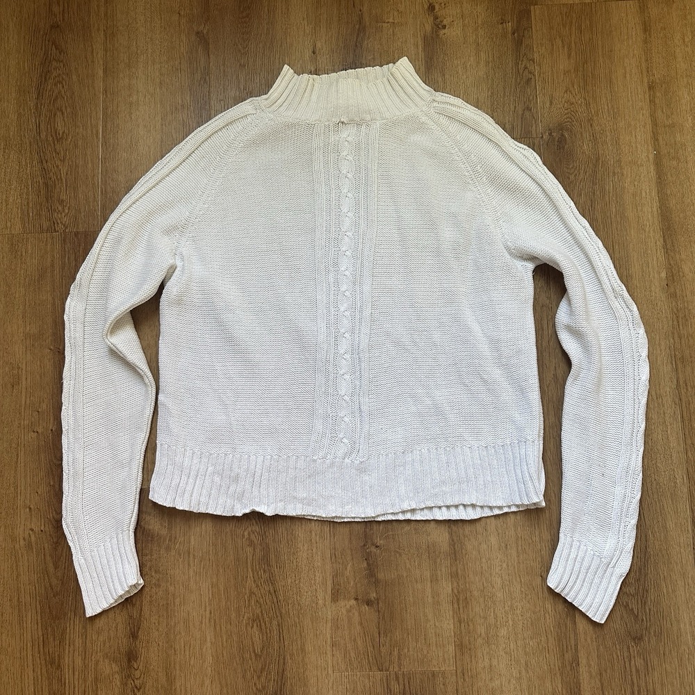 Vintage Christopher & Banks Women's Ivory Mock Neck Cable Knit Sweater Size M
